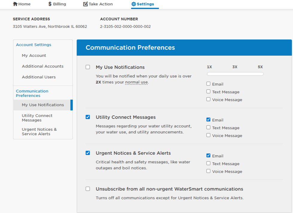 WaterSmart communication preferences 